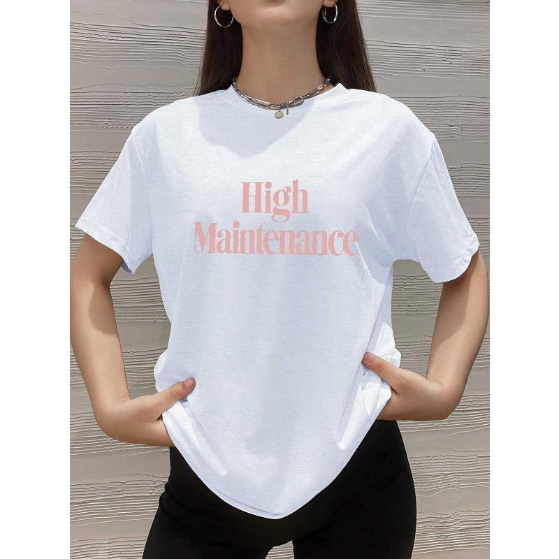 

Plus Size Women High Maintenance Print Tee Oversized Crew Neck Short Sleeve Casual All Season Top S белый
