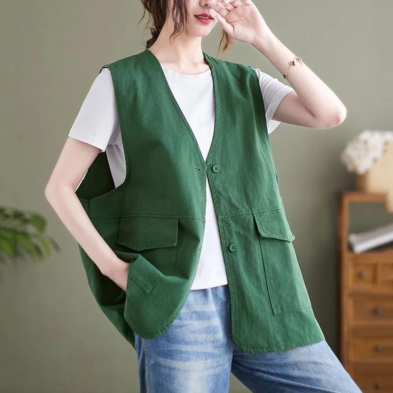 Vest Women's Spring and Summer Vest Outer Wear Loose Thin Casual Vest Sleeveless Jacket