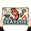 Vintage Seafood Metal Wall Sign Retro Lobster Cooking Design Rustic Iron Poster for Kitchen Dining Room Bathroom Bedroo