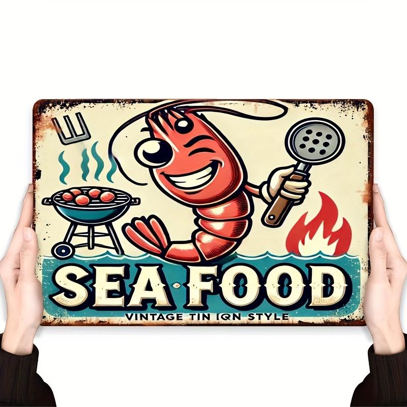 Vintage Seafood Metal Wall Sign Retro Lobster Cooking Design Rustic Iron Poster for Kitchen Dining Room Bathroom Bedroo