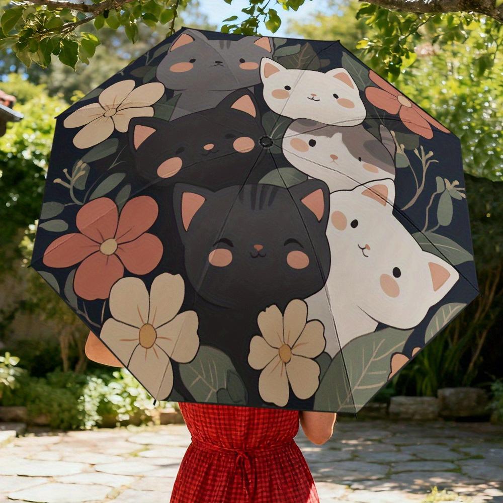

1pc Cats and Floral Harmony Themed Folding Umbrella, Day-Resistant Umbrella, Thickened Reinforced Umbrella Frame, Perfect for (as the picture,Iron&8K)