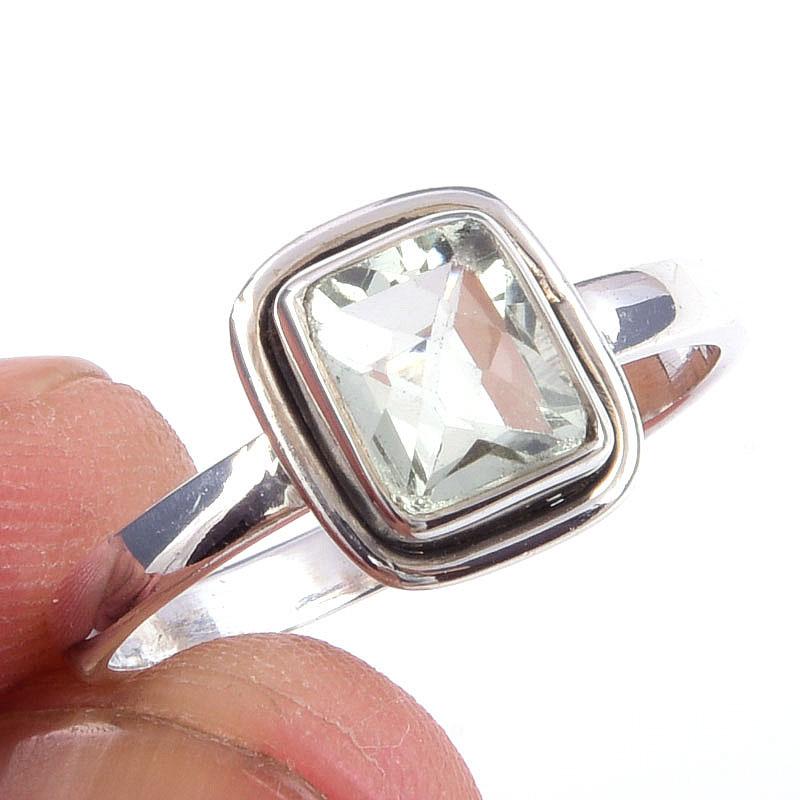 

Natural Green Amethyst Gemstone Handmade 925 Solid Sterling Silver Ring S.8 Q6c09