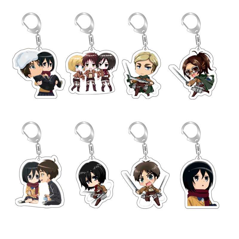 Attack on Titan Keychain: Acrylic Pendant featuring Captain Levi, Eren, Mikasa, and Armin.