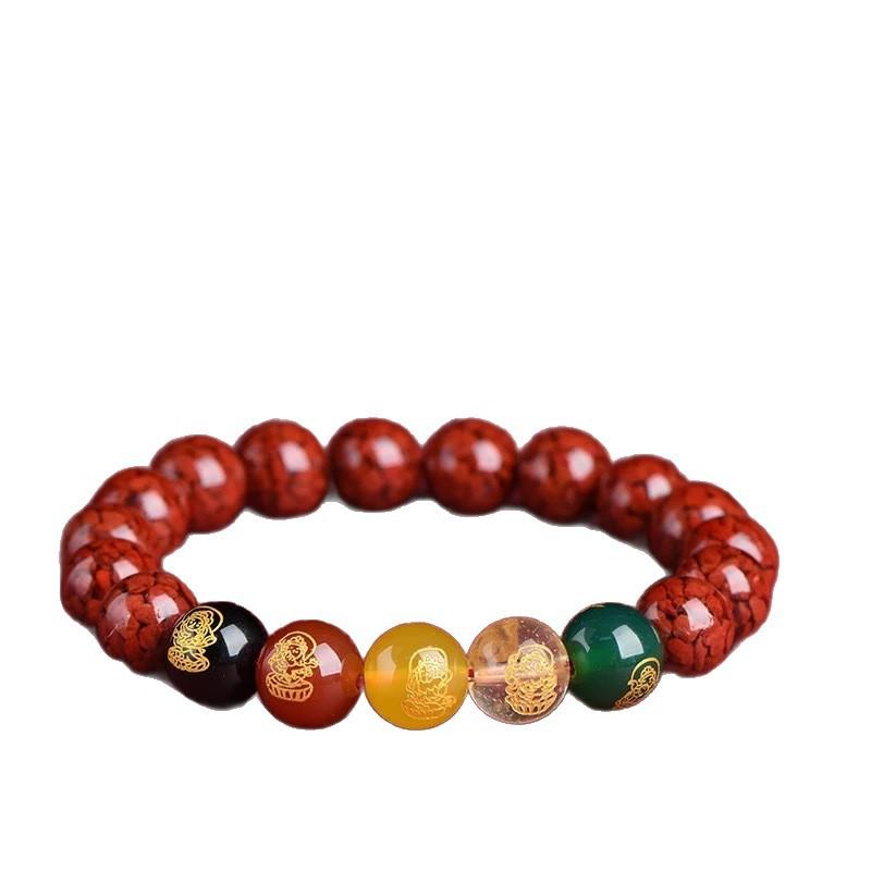 Pulsera de la Fortuna de Cinco Vías de Cinabrio Cristalino, Cuentas Grandes de Piedra Natural, Cuentas de Buena Suerte, Joyería de Regalo para Parejas del Zodiaco