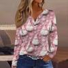Women's Fashion Casual V-Neck Button-Up Long-Sleeve T-Shirt With Christmas Print Top