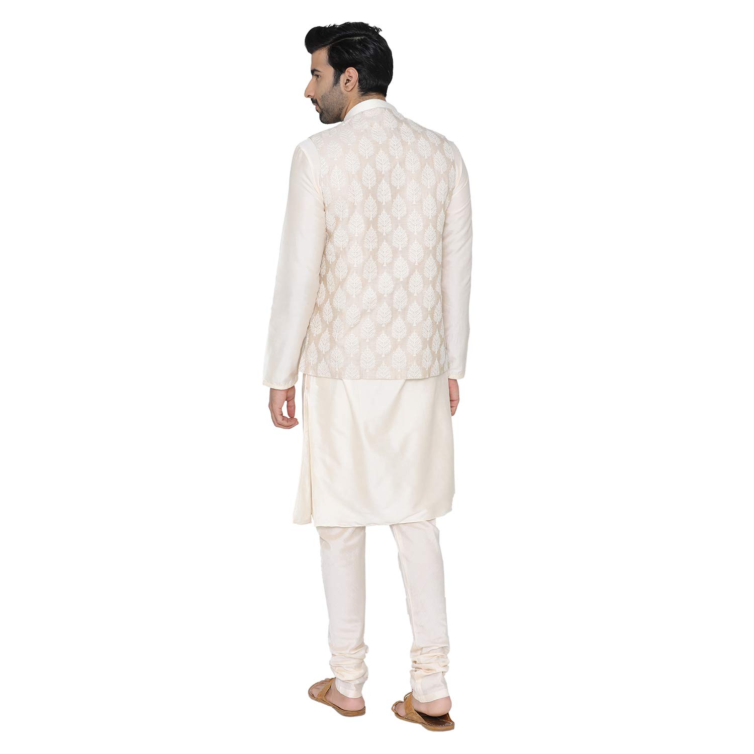 Manyavar Men s Silk Kurta Pyjama with Waist Coat (JAST072_Off-White_Small) S белый