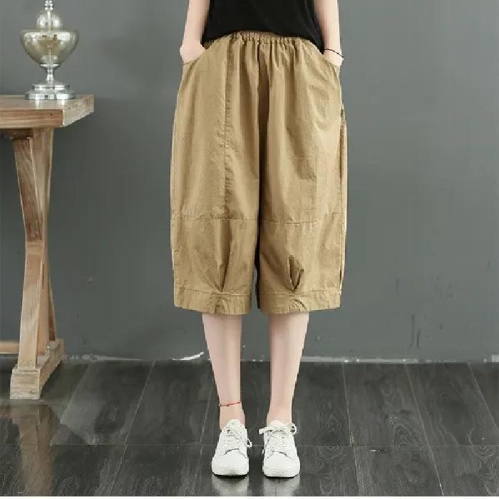Kadın Yazlık Bol Kesim Günlük Beş Nokta Geniş Paça Pantolon Öğrenci Düz Renk Orta Bel Günlük Düz Pantolon