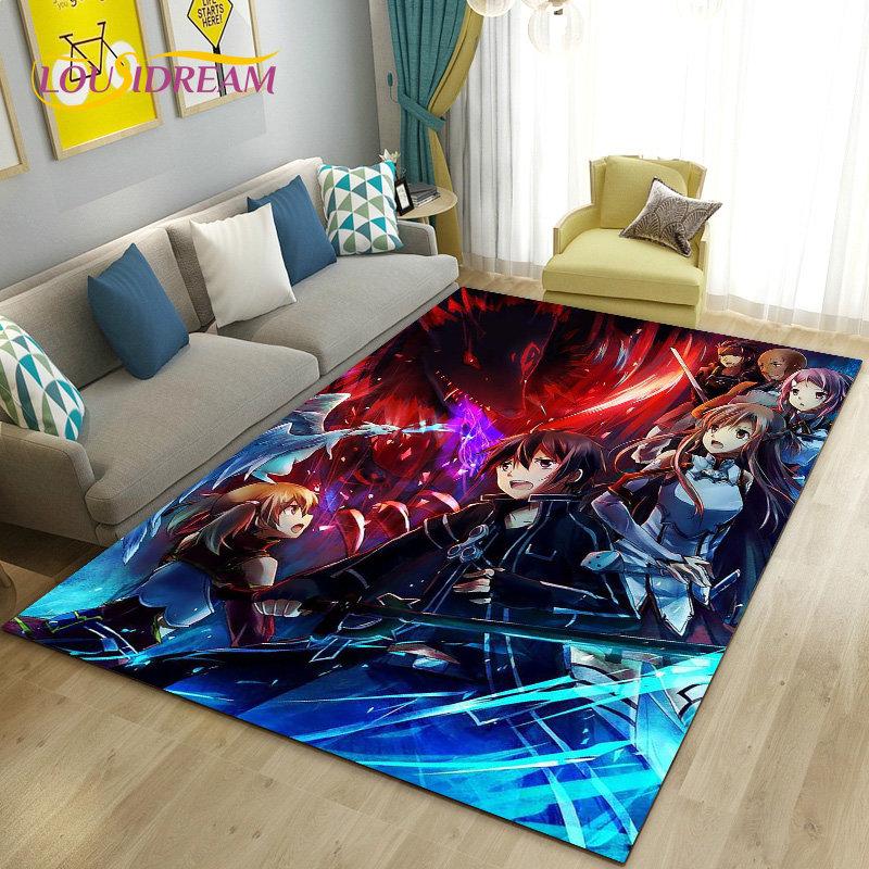 SAO Sword Art Online Anime Area Rug Large,Carpet Rug for Living Room Bedroom Sofa Doormat Decoration, Non-slip Floor Mat Cover