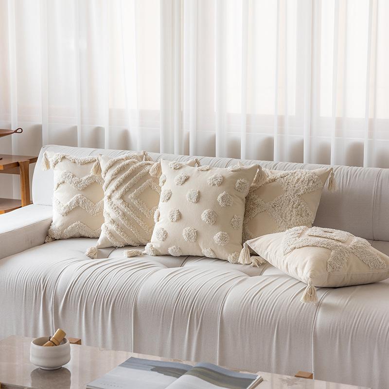 Βοημιανή Φούντα Μαξιλαροθήκη Τρισδιάστατη Τούφτα Κεντημένη Μαξιλαροθήκη Καναπέ Γεωμετρική Γραμμή Διακοσμητικό Μονόχρωμο Μαξιλάρι