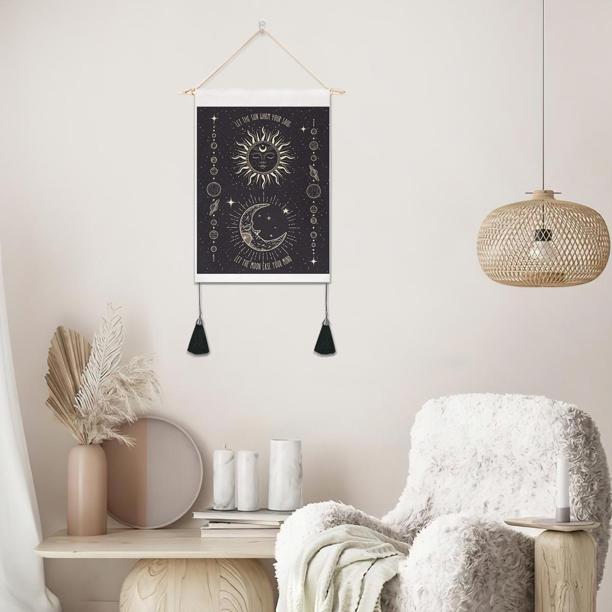 

Черная висячая картина, декоративная картина, декоративные картины в простом стиле, висячие картины с деревянными палочками и висячими ушками.