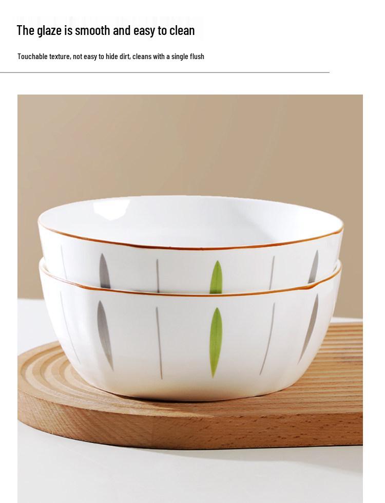 Set of 2 Anti-Scald Thickened Ceramic Soup Bowls, Large Capacity, Microwave-Safe - Ideal for Sauerkraut Fish, Simple and Fresh Design for Home Use.