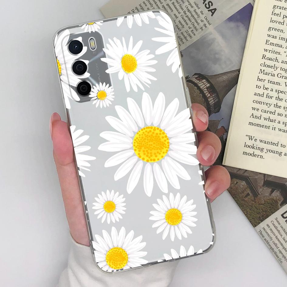 For Oppo A15 A15S A16 A16S A17 A17K A35 A58 Phone Cases Beautiful Blue Butterfly Flowers Pattern Transparent Silicone Anti Slip Housing For Oppo Shell