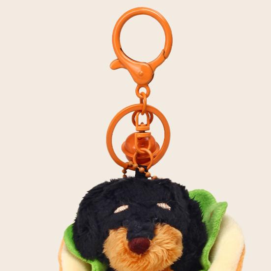 Dachshund Dog Hamburger Keychain Pendant Plush Bag Charm Dual-Function Key Chain Bag Hanger Accessory
