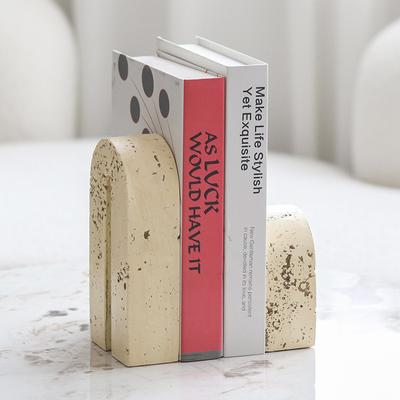 Modern Wabi-sabi Style Model Room Ornaments, Geometric Arched Bookends, Living Room Bookshelf Ornaments, Imitation Travertine Ornaments