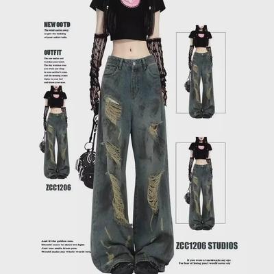 2024 Retro Ink-Splashed Wasteland Jeans Loose Drape - Κορεατική συλλογή για άνοιξη/φθινόπωρο