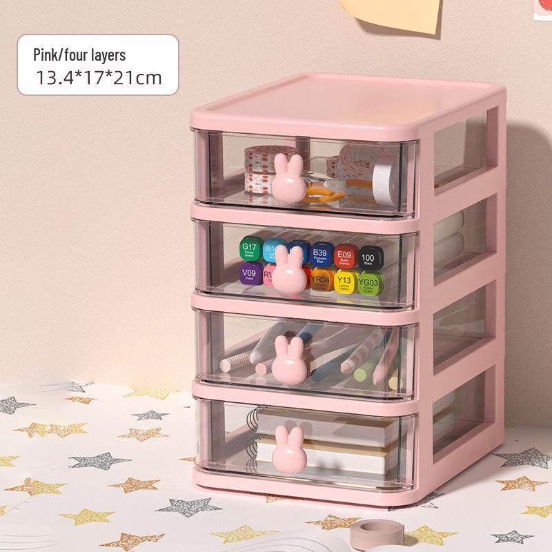 Transparent Little Rabbit Desk Organizer Drawer for Students & Cosmetics