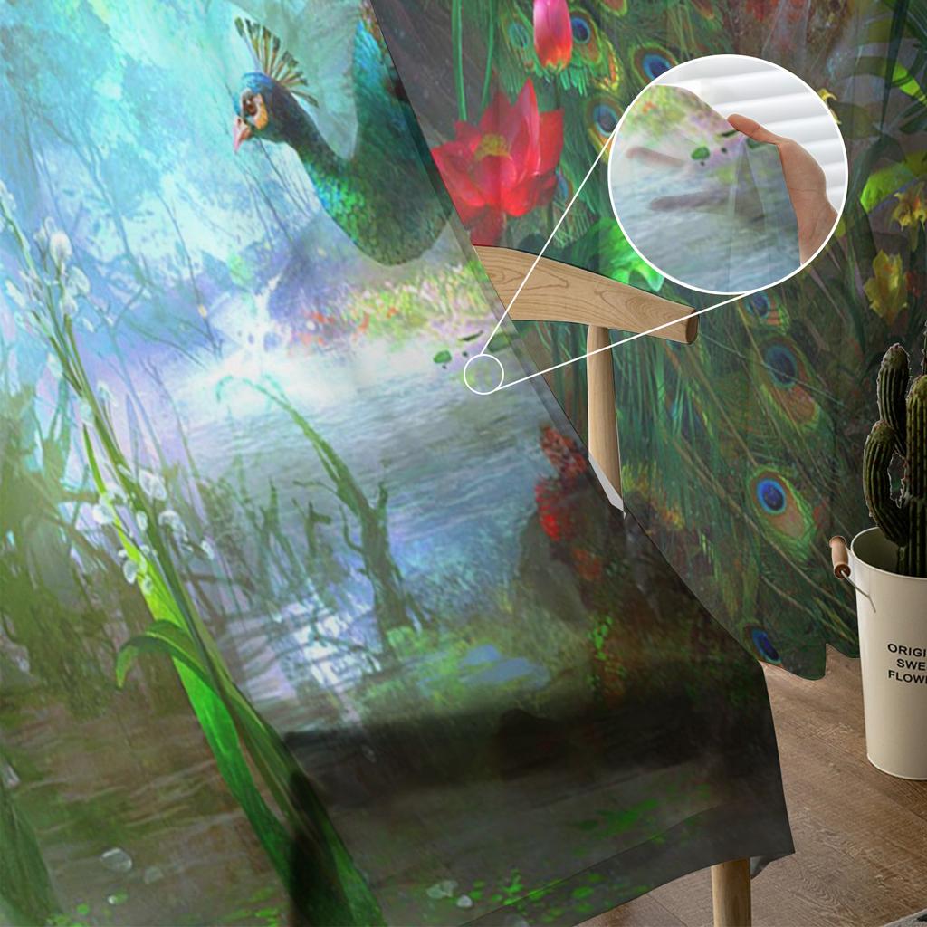 Animal Peacock Forest Stone Tulle Sheer Window Curtains for Living Room Bedroom Modern Tulle Voile Curtains Drapes Decoration