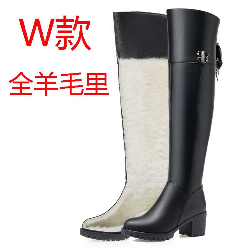 High Heel Leather Boots Coarse Heel Horse Boots Legs Boots Children's Winter Wool Over Knee Boots Large Size Women's High Boots