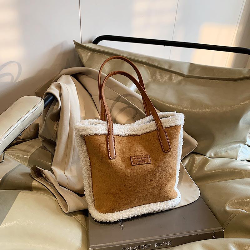 Autumn and Winter Maillard Bag Women's New Shoulder Portable Commuter Bag Lamb Wool Tote Bucket Bag