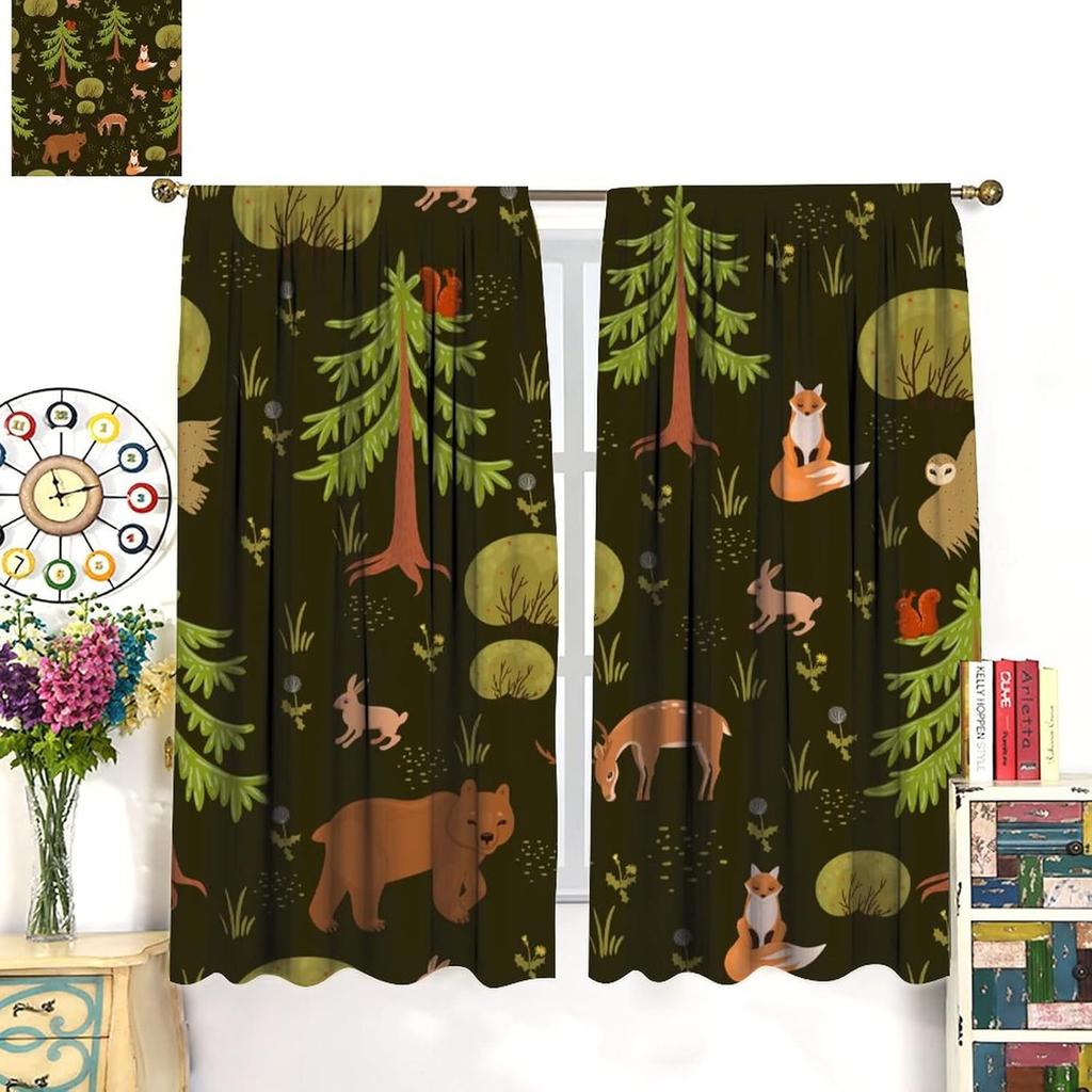 Kids Animal Curtains,Cartoon Forest Woodland Cute Jungle Bear Rabbit Deer Fox Print Window Treatments for Boys Girls Bedroom