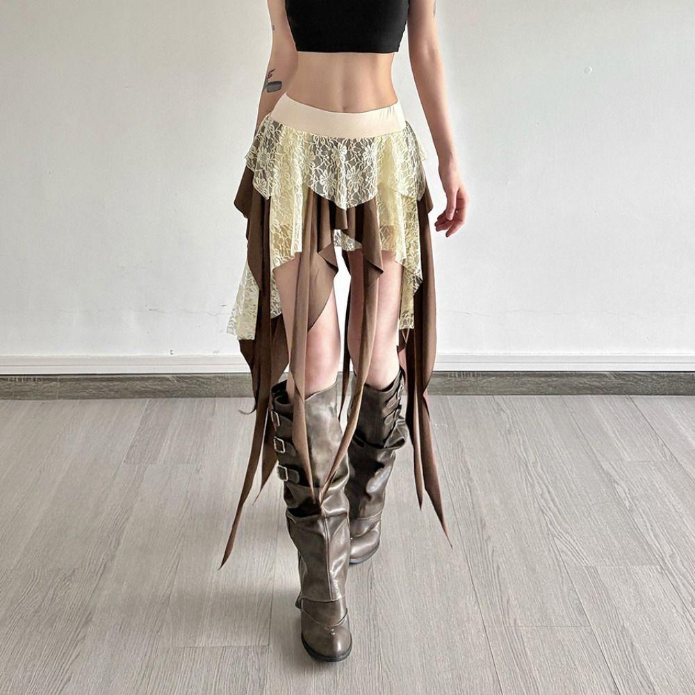 High Waist Girls Short Mini Skirt Multi-layer Splicing Irregular Skirt Tassel Mini Skirts  Girls