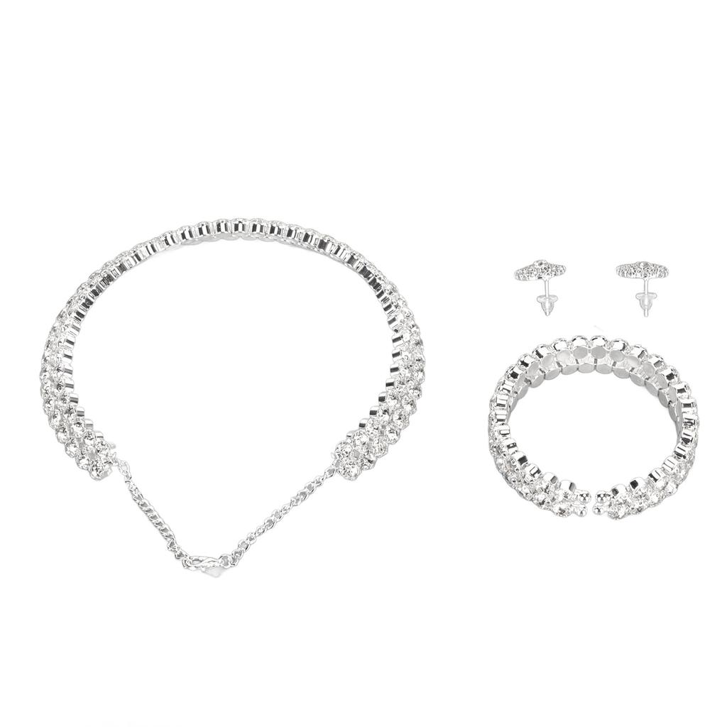 Bridal Jewelry Set Stylish Elegant Rhinestone Necklace Bracelet Earrings for Wedding Prom Engagement