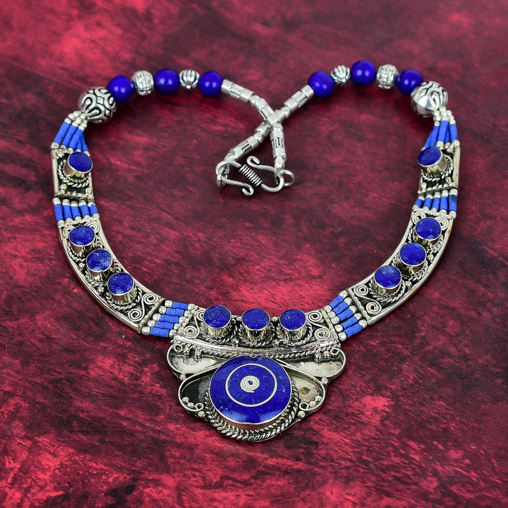 Lapis Lazuli Necklace Handmade Jewelry, 925 Solid Sterling Silver Necklace Designer Gemstone Jewelry Adjustable Chain Necklace Gift For Mom