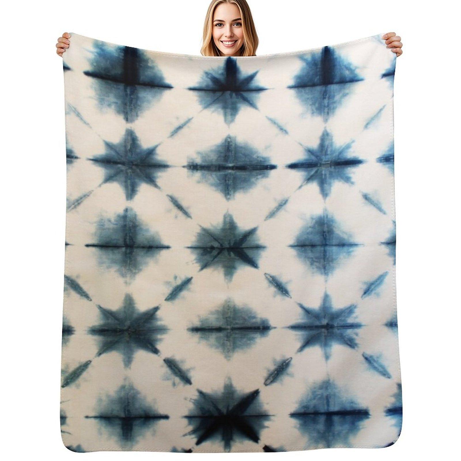 Shibori Tie Dye, Indigo Throw Blanket Flannel Fleece Soft Warm Throw Blanket Size: 75*100cm, Weight: 230 GSM