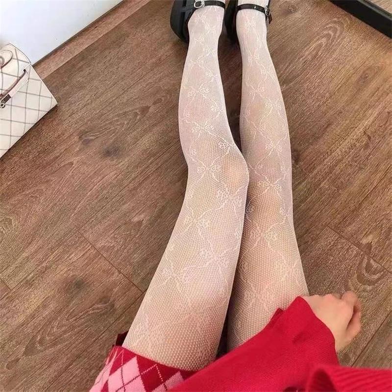 Heart Flower Mesh Stockings Japanese Girl Lolita Ins Tights White Fishnet Pantyhose Female for Women Summer Legging Stocking
