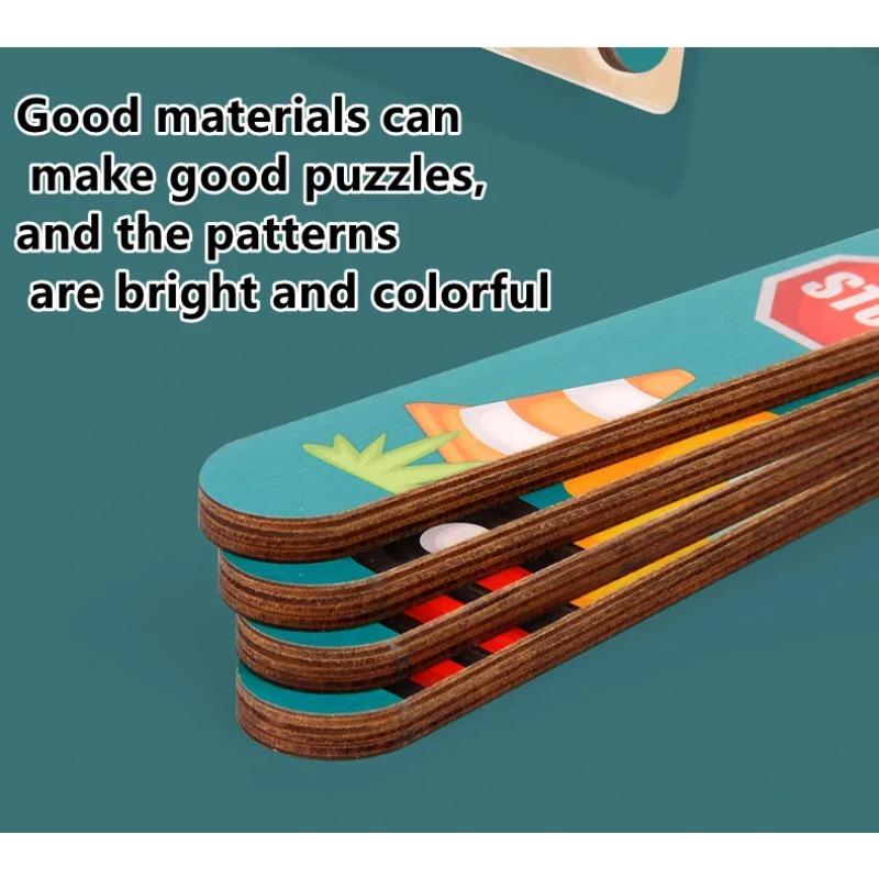 Kids New Wooden Two-sided Strip 3D Puzzles Wood Vehicle Fruit Jigsaw Puzzle Toy for Children Baby Learning Educational Toys Gift