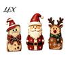 Vintage Santa Claus Elk Cat Figurines Christmas Wooden Tabletop Figurine, Hand Painted Reindeer Decor, Rustic Tiered Tray Display Accents Wood Holiday