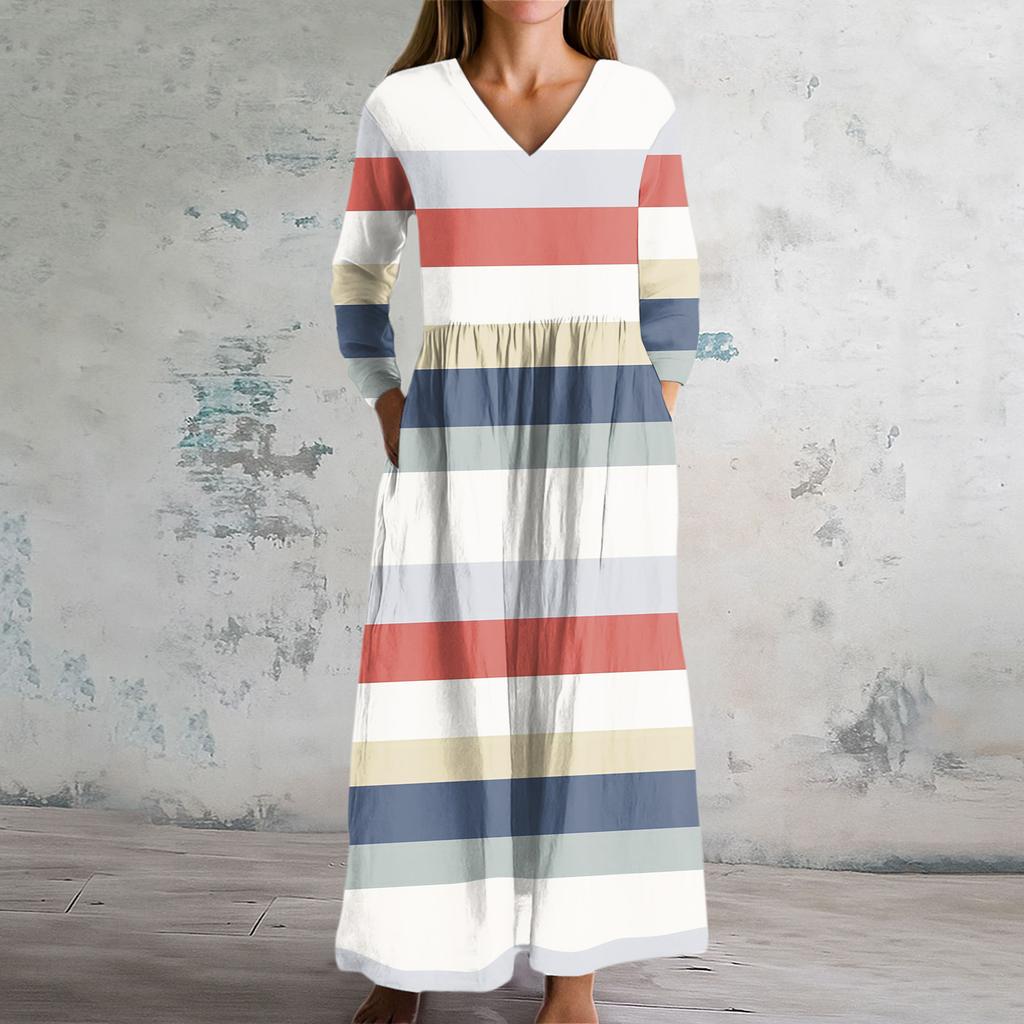 Women's Fashion Dress Spring V-neck Long Sleeve Dress