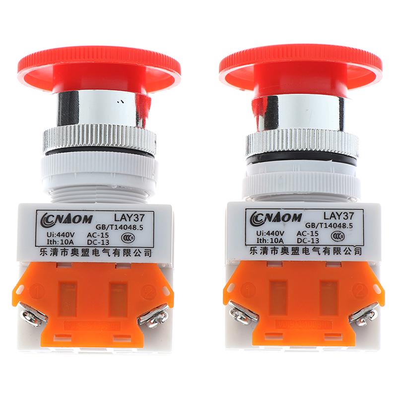 1Pc Red Mushroom Cap Normally Closed Emergency Stop Push Switch Button 10A Lay37