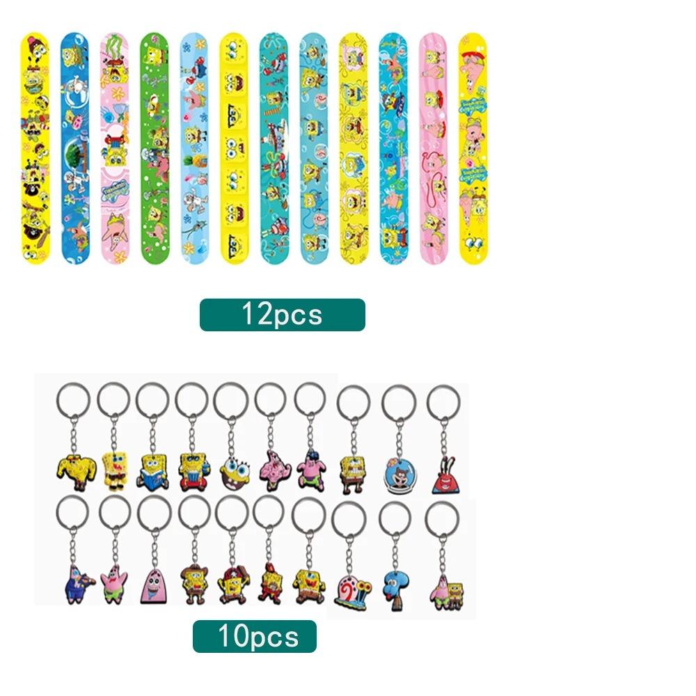 SpongeBob Theme Birthday Party Favor Supplies Keychain Sticker Slap Bracelets for Goodie Bag Fillers Classroom Reward Prizes