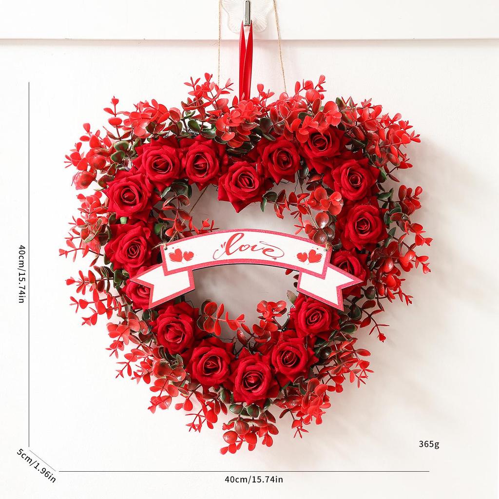 Valentine's Day & Mother's Day Red Rose Heart Wreath for Weddings & Home Decor