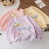 Spring And Autumn Long Sleeved Girls Clothes Letter Printed 3D Heart Decoration Round Neck Top Sweet Children's Clothing