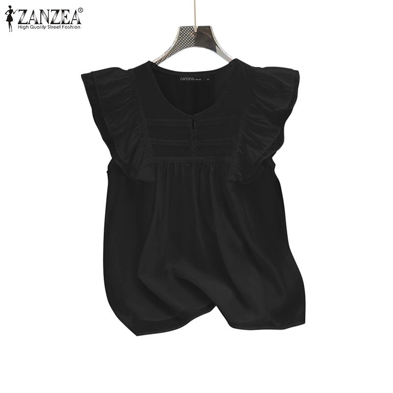 ZANZEA Women Casual O-neck Ruffles Short Sleeve Loose Blouse