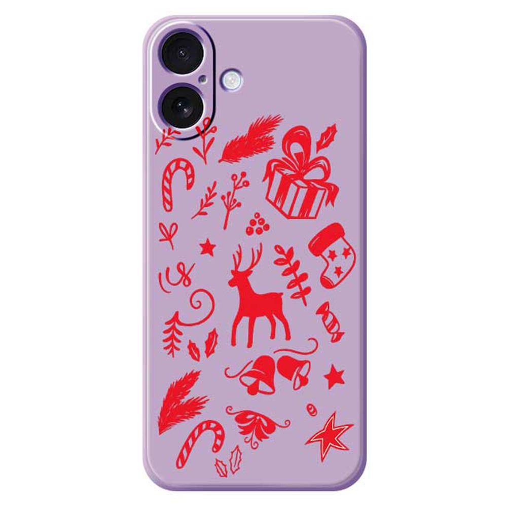 

For iPhone 17 Case Hand Drawn Christmas Pattern Printing Straight Edge TPU Phone Back Cover Purple