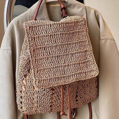 Large Capacity Casual Versatile Handwoven Straw Double Use Minimalist Backpack Single Shoulder Bag - Fashionable Bohemian Beach Tote