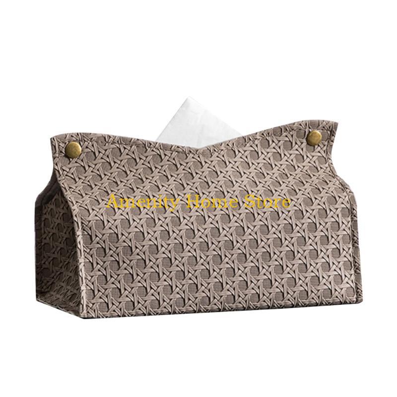 F26C Decorative Rectangular Tissue Box-Case PU Leather Tissue Organizer Holder for Bathroom Modern Tissue Box Holder Office