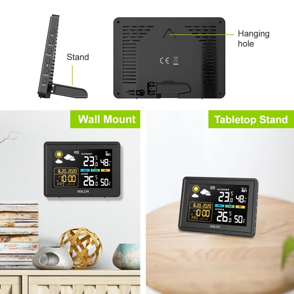 Baldr Weather Station Wireless In/Outdoor Hygrometer Color Thermometer Alert Wall Alarm Clock Pressure Forecast Trend Monitor