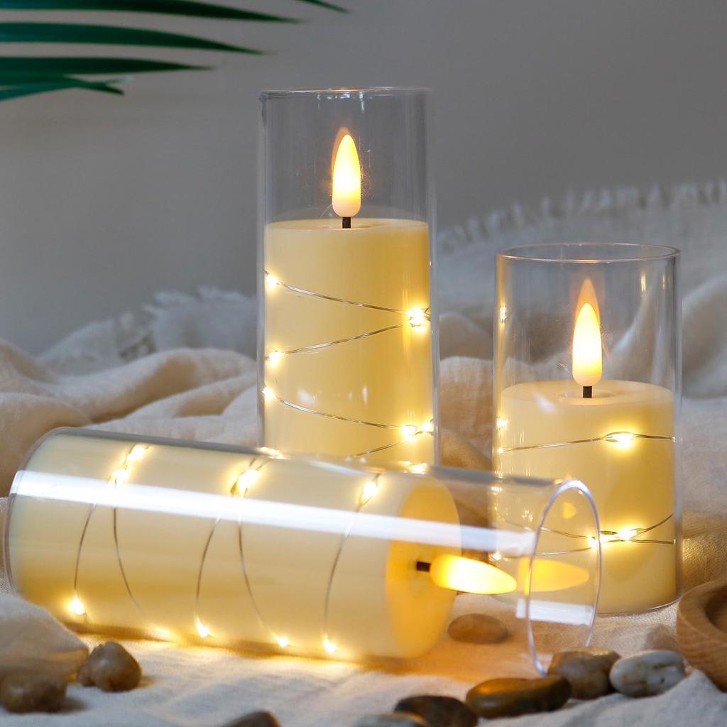 Simulated LED Candle String Lights with Acrylic Cups for Christmas, Birthdays, and Weddings