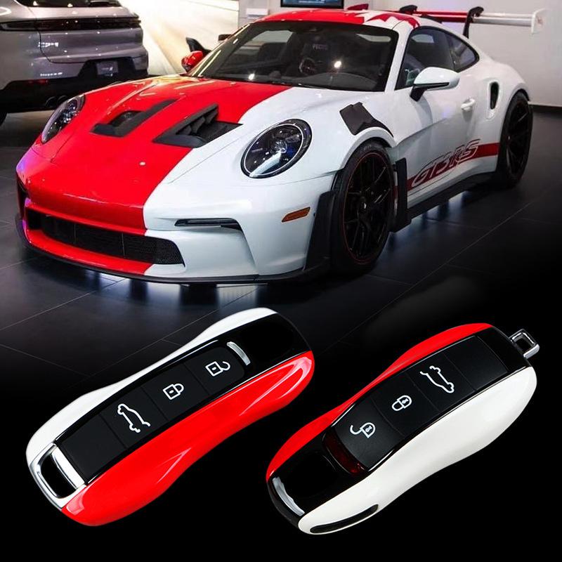 Compatible Key Shell for Porsche Cayenne, Macan, 718, Taycan, 911, Panamera - Red/White Mix