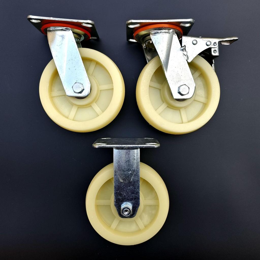 Heavy Duty Nylon Swivel and Fixed Caster Wheels with Brakes for Trolleys and Industrial Use