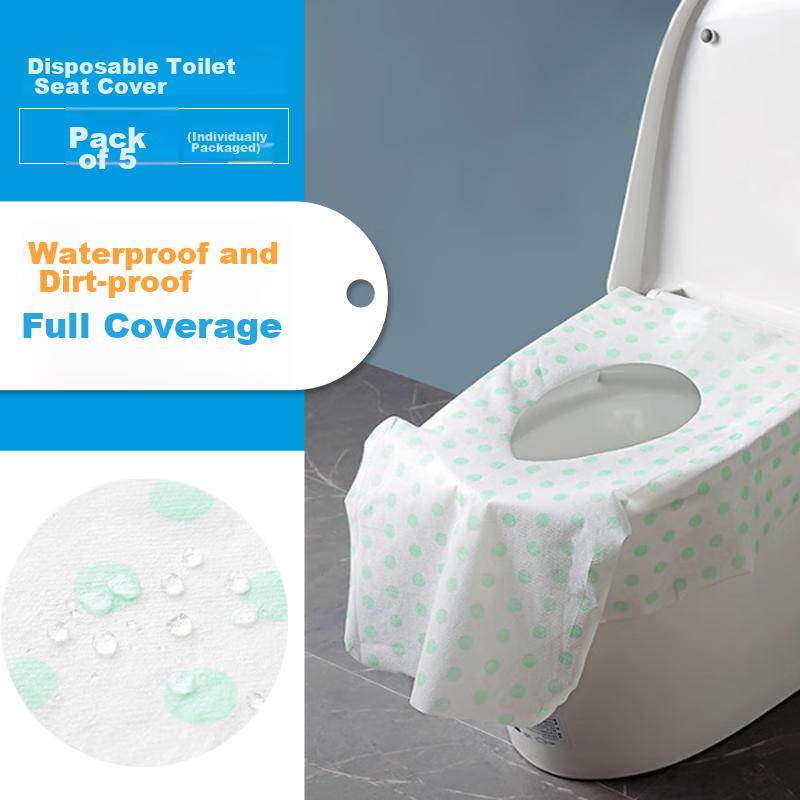 Disposable Toilet Seat Covers, Fully Enclosed Double-Layer Enlarged And Extended Toilet Seat Covers, Individually Wrapped Non-Woven Fabric, Pack of 5