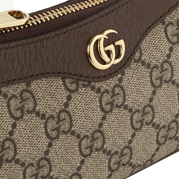 Gucci Ophidia Double G Logo Zipper Closure Canvas And Leather Mahjong Bag Women Shoulder Bag Beige Ebony 764960-K9GSG-8367