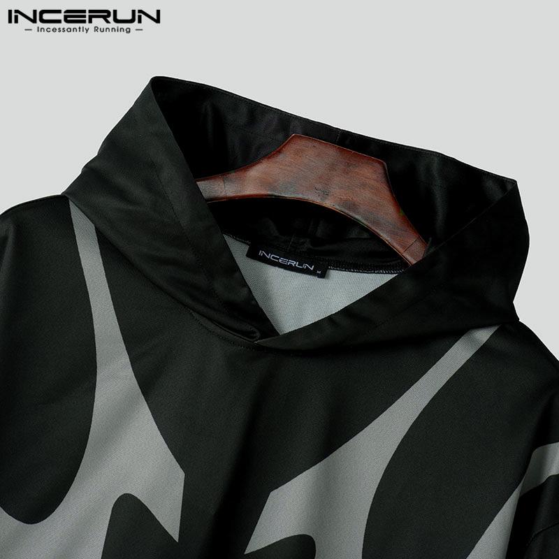 INCERUN Men Long Sleeve Hoodies Print Stitching Casual Hooded Sweatshirts