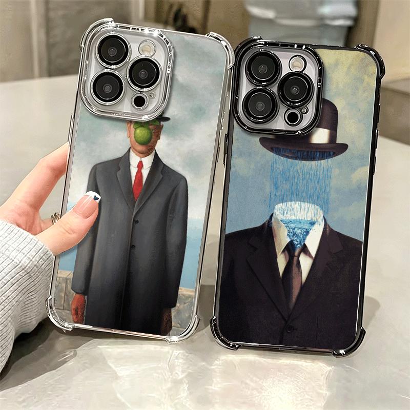 Rene Magritte Art Soft Phone Case For iPhone 15 16 17 Air 14 Pro Max 16E Plus 13 12 Mini Plating Anti-Fall Fundas