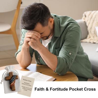 1/2Pcs Faith Fortitude Pocket Hug with Inspirational Card Portable Wooden Patriotic Faith Token Decoration Christian Religious Gifts