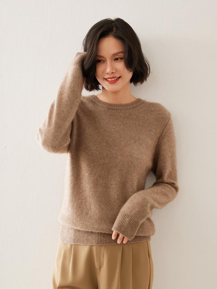 Autumn/Winter 2025 Women's Casual Cashmere Round Neck Pullover with Soft Knit Inner Layer